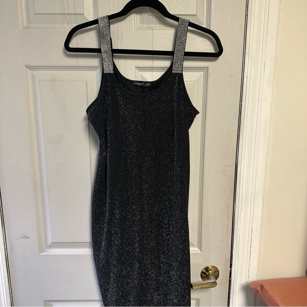 SHEIN Black Metallic Maxi Dress with Silver Straps